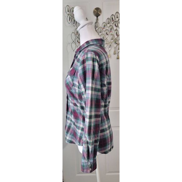 Eddie Bauer Button Down Flannel Women's S Petie Plaid Purple & Green 100% Cotton - Picture 2 of 15